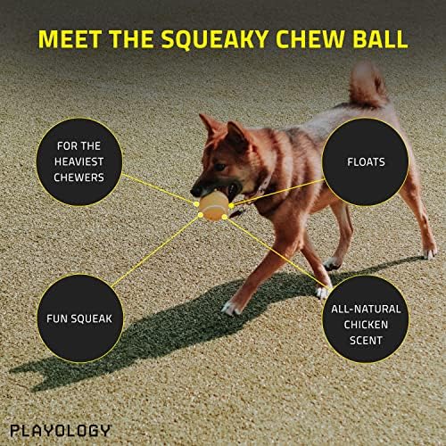 פלייולוגיה חורקת צעצוע של כלב כדורים, לכלבים גדולים במיוחד - לעיסות כבדות ביותר - צעצוע ריחני עוף טבעי - חומרים שאינם רעילים