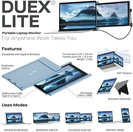 Daimx Lite פיקסלים ניידים חדשים צג נייד למחשבים ניידים, מאריך מסך מחשב נייד של 12.5 HD IPS מלא, USB C/HDMI המופעל על תקע