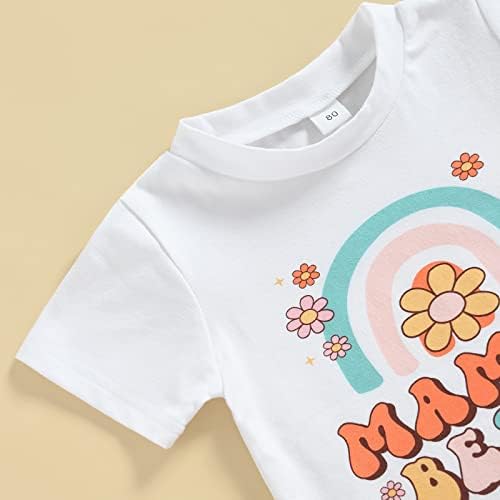 פעוטות פעוט תינוקת פעמון פעמון תלבושת תחתית שרוול קצר הדפס טריקו פרח מכנסיים מתרחבים בגדי קיץ יום הולדת