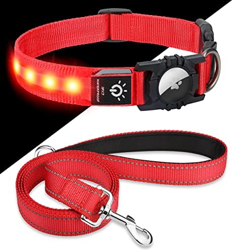 Joytale 16-24 '' צווארון כלבים LED ורצועה רפלקטיבית דו צדדית של 6ft, מדליקה בטיחות לילה נטענת צווארון חיית מחמד והתאמה