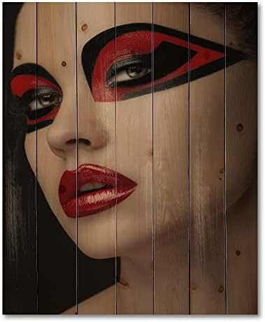 עיצוב שפתיים אדומות איפור שחור על עיני המסכה נשים עיצוב קיר עץ מודרני ועכשווי, אמנות קיר מעץ אדום, אנשים גדולים לוחות