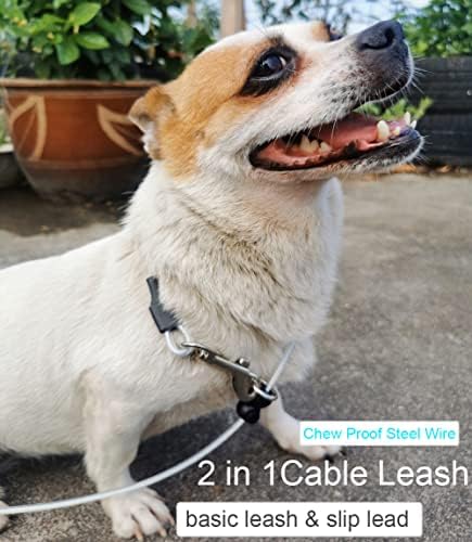 Mycicy 4/6ft Slip Slip Lead Lead רצועה, רצועת כלב חוט פלדה של הלעיסה עם ידית ניילון רכה רפלקטיבית לגורים בקיעת