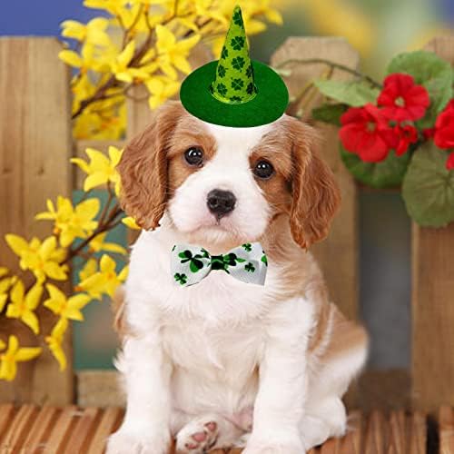 תחפושת כלבים של יום פטריקס יום, כובע כלב חתול של יום פטריק סנט פטריק עם צווארון, כובע כלב חתול שמרוק ירוק, סנט פטריק