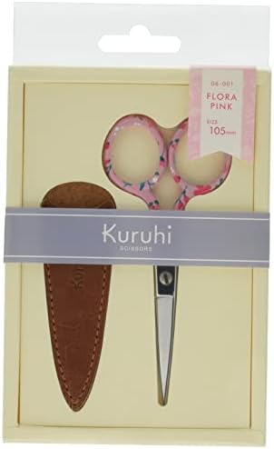 Kawaguchi 06-001 מספריים מלאכה של Kuruhi, 4.1 אינץ ', פלורה, ורוד, מארז עור אמיתי כלול