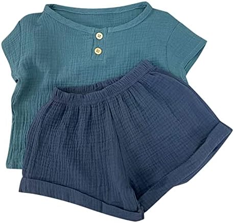 פעוטות ילדים בגדים בנים תינוקות בנות שרוול קצר שרוול כותנה פשתן חולצה חולצה מכנסיים קצרים 2 יחידות סט