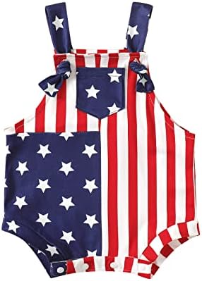 JLKGICF 4 ביולי ילד תינוקת תלבושת בועת בועה רומפר אמריקאי דגל אמריקאי ללא שרוולים בגדי יום עצמאות יילוד