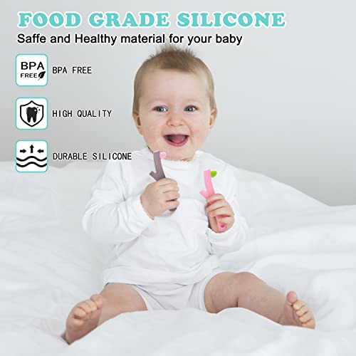 צעצועי בקיעת שיניים לתינוק, עיצוב עץ עץ 4 חבילה צעצוע לעיסה לתינוק, פעוטות סיליקון שטח לתינוקות 3-12 חודשים BPA בחינם/