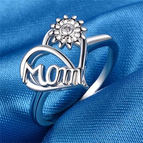 2023 פרחים חמניות לב טבעת אהבה טבעות אמא לנשים אהבה יצירתית אמא חמנית חיננית חיננית כסף צבע אצבעות מתנה ליום האם תכשיטים