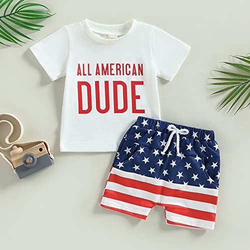 לין ובייבי תינוק תינוקת 4 ביולי תלבושות חולצות שרוול קצר חולצות דגל אמריקאי מכנסיים 2 מחשבים עצמאות בגדי