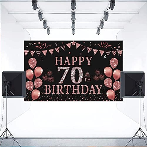 קישוטי יום הולדת 70 לנשים-רוז זהב רקע באנר ליום הולדת 70 5.9 על 3.6 נק ' מסיבת יום הולדת 70 ספקי צילום רקע באנר