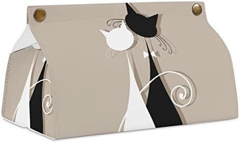 קופסת מפיות עור של חתול לבן שחור מחזיק מפית עור לשולחן שידה משרד בית מכונית