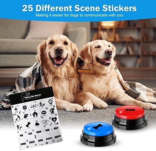 כלב כפתורים לתקשורת, 6 צבע כלב מדבר כפתור סט, 30 שניות קול לצריבה כפתור לכלבים, חיות מחמד אימון זמזם עם כלב