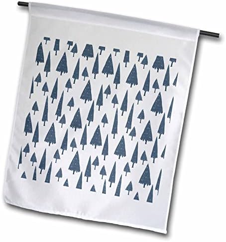 דפוס חג המולד של 3 דרוז של עצי אשוח בצבע כחול על רקע לבן - דגלים