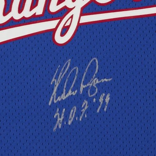 נולן ראיין טקסס ריינג'רס חתימה כחול כחול מיטשל ונס העתק ג'רסי עם כתובת HOF 99 - גופיות MLB עם חתימה
