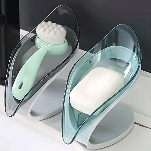Amayyafzh Soap Deakesz 1 pc בצורת עלה תבשיל סבון פלסטיק עם מחזיק סבון, משמש לחדר אמבטיה ומטבח סבון סבון。 ≠ כחול ant