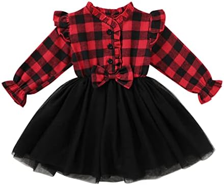 פעוטות ילדים בגדי בנות שמלת חג המולד פרע פרוע אדום משובץ חצאית רשת שחורה תלבושות בסך הכל סתיו חורף