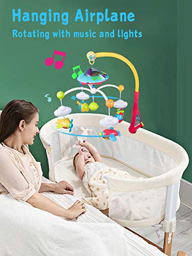 מיטת תינוק ניידת עם אורות ומוזיקה, הקרנת ירח וכוכבים לתינוקות
