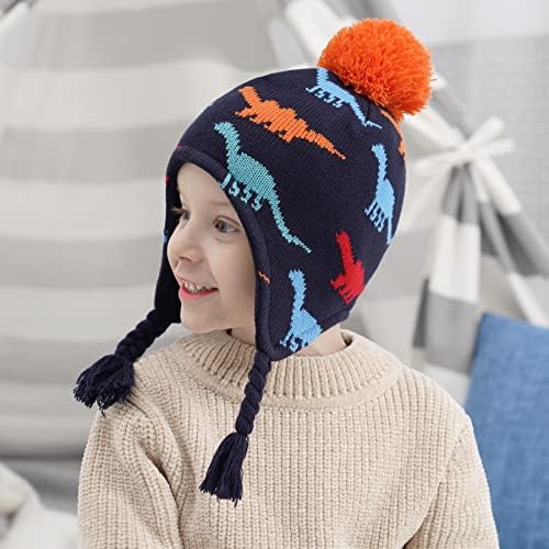 כובע כפת כיסוי אוזניים לפעוטות צמר מרופד לסרוג כובע ילדים כובע חורף חם