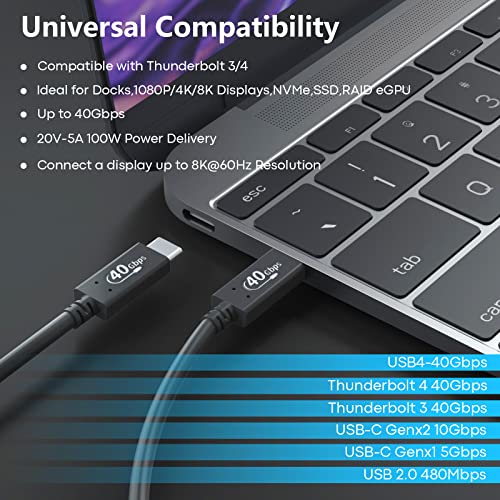 UANTIN USB 4 / Thunderbolt 4 כבל 3ft USB4 40GBPS כבל נתונים תמיכה 100W טעינה 8K / 5K@60Hz וידאו תואם ל- Thunderbolt