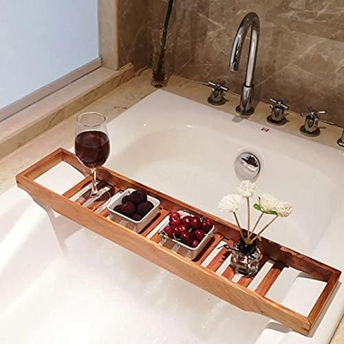 אמבטיה מדף מגש אמבטיה מדף אחסון אמבטיה גשר רב-פונקציה עבור ספר ארגונית יין זכוכית מדף