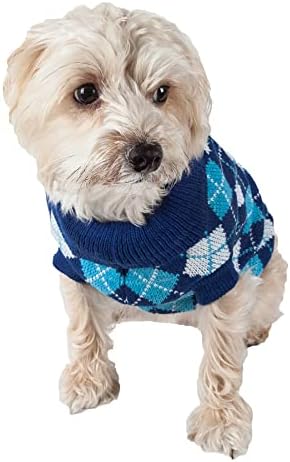 Life Life ® Argyle Style סוודר מחמד ארוג - מעצב סוודר כלבים סרוג כבל כבל עם צוואן - בגדי כלבים חורפיים שנועדו לשמור