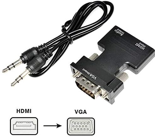 כבלי Lysee HDMI - 1080p HDMI נקבה ל- VGA ממיר גברים לרמקולי טלוויזיה מחשבים מקרן מציג עם כבל שמע סטריאו 3.5 ממ -