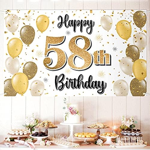 לאסקייר שמח יום הולדת 58 באנר גדול-לחיים ליום הולדת בן 58 רקע צילום קיר ביתי, קישוטים למסיבת יום הולדת 58.