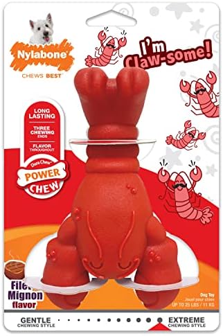 Nylabone Lobster Dog Toy Power Chew - צעצועי כלבים חמודים לעיסות אגרסיביות - עם טוויסט מצחיק! טעם מיניון פילה,