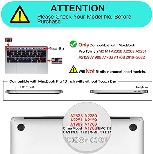 Mosiso תואם ל- MacBook Pro 13 אינץ 'מארז M2 2023, 2022, 2021- A2338 M1 A2251 A2289 A2159 A1989 A1708 A1706, פגזים קשיחים