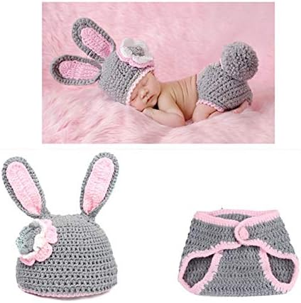 תינוק תלבושת חמוד לסרוג באני ארנב עבור בנות יילוד תינוק אבזרי צילום תינוק תלבושות סט אפור