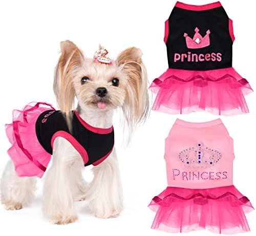 שמלת כלבים של Yikeyo בגדי גור לכלבים קטנים ילדה יורקי צ'יוואווה נסיכה תחרה טוטו שמלות כלב תלבושת בגדי קיץ, 2 חבילה