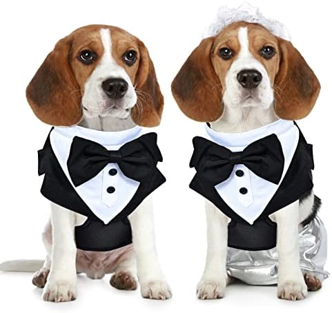 כלב טוקסידו חליפת כלבים רתמת מסיבת חתונה צווארון בנדנה עם עניבת פרפר מתכווננת כלב טוקס טוקס כלב פורמלי תלבושות