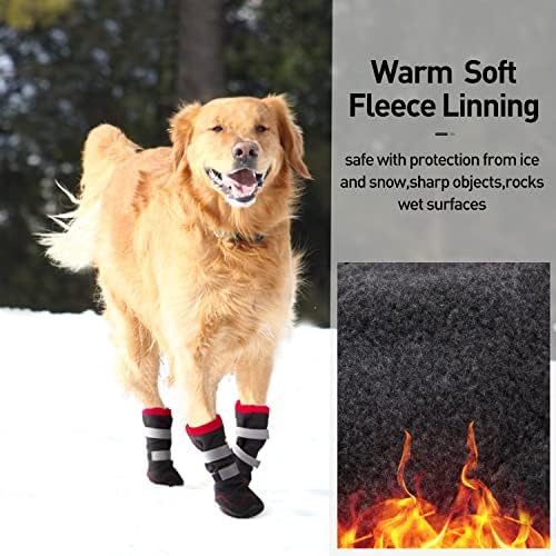 מגפי כלבים חמים - נעלי כלבים מרופדות צמר לכלבים גדולים בינוניים עם משיכה - מגפי שלג של כלב חורפי עם סוליה