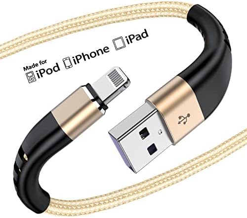 3 חבילות מטען אייפון 1ft, Apple MFI מוסמך כבל ברק קצר כבל ניילון קלוע כבל טעינה קלוע 1 רגל, כבל USB מהיר של