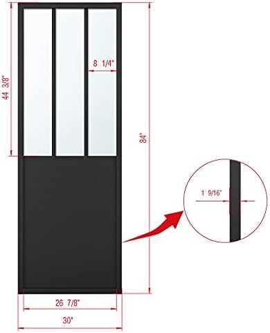 דלת אסם כפולה של כפול 60 x 84 פנימה עם ערכת חומרה 13ft, 2 סטים של 30x84 במסגרת אלומיניום מזכוכית ברורה מזכוכית דלת אסם
