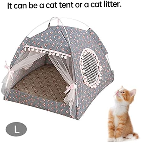 אוהל נסיכת חתולים, בית חתלתול מודפס פרחוני עם וילון תחרה ונשימה וילון דלת, מערה בית כלבים ניידת, מיטת חתולים לחתולים