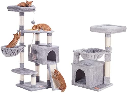 חתול עץ חתול מגדל עבור מקורה חתולים רב-רמת חתול ריהוט דירה עם האכלת קערת וסריטות לוח