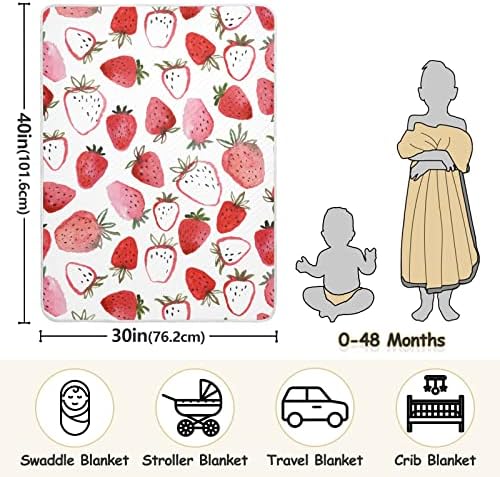 שמיכת שמיכה תותים שמיכת כותנה לתינוקות, קבלת שמיכה, שמיכה רכה קלה משקל עריסה, טיולון, שמיכות משתלות, פירות, 30x40