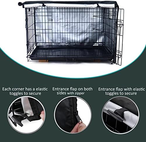 קפיט עמיד כלבים עמיד כיסוי דלת-דאבל, מכסה מלונה לחיות מחמד אטום למים אנטי- UV כלוב כלוב כלוב מתאים לארגז 24-48 אינץ '-שחור