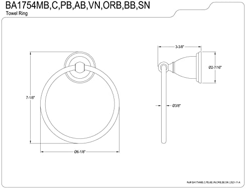 פליז קינגסטון BA1754C טבעת מגבות מורשת, 6 , כרום מלוטש