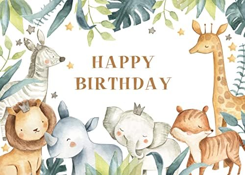 7 * 5 רגל יום הולדת שמח רקע קריקטורה ספארי בעלי החיים טרופי ג ' ונגל תמונה רקע לילדים מסיבת יום הולדת, ירוק עלה צילום