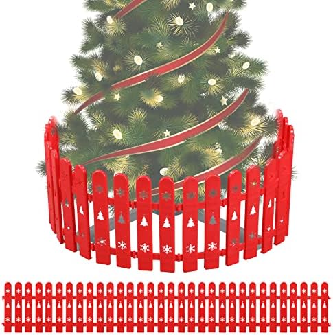 גדר עץ חג המולד לחיות מחמד, 24 חבילות מקורות פלסטיק אדום גדר חג המולד קישוט, מגן גדר עץ חג המולד לילדים, כלבים, מחסום