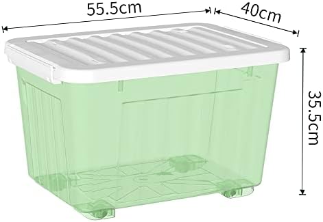 Cetomo 55L*6 קופסת אחסון מפלסטיק, ירוק ברור, תיבת תיק, מיכל מארגן עם מכסה עמיד ואבזמי תפס מאובטחים, הניתנים לערימה