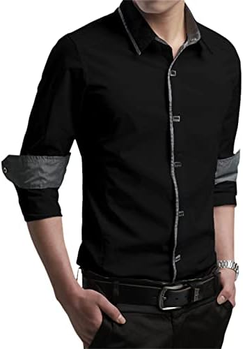DGKAXIYAHM חולצה רחבה של גברים אור ארוך שרוול ארוך חולצות רזה חולצות בסיסיות כפתור בצבע אחיד כפתור שמלה למטה חולצה
