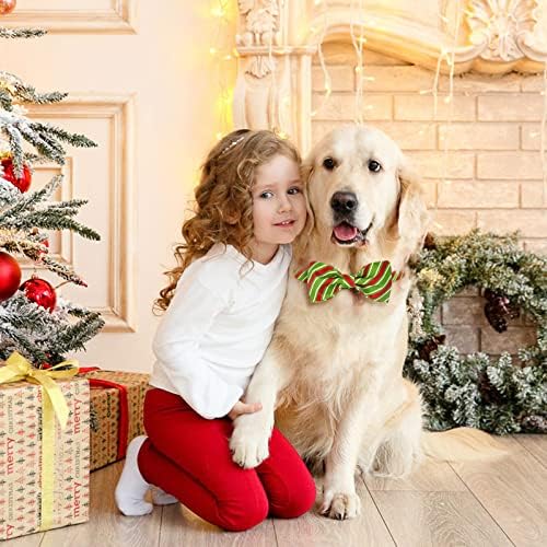 מאליה 2 חבילה צווארון כלבי חג המולד עם קשת, צווארון חג המולד של כלב פס קלאסי לילדה ולילד, צווארוני כלבים מתכווננים