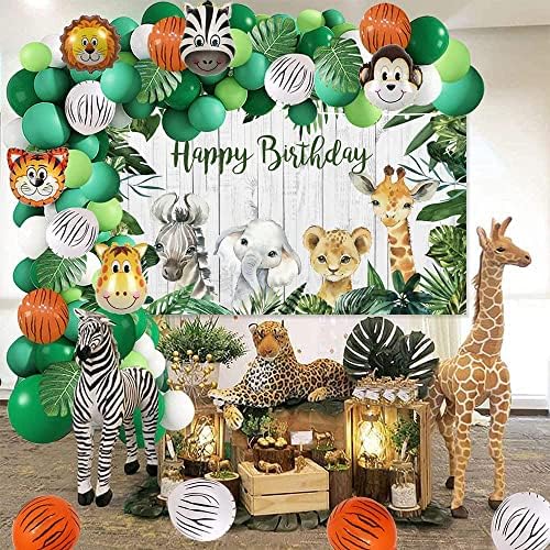 ג ' ונגל ספארי רקע למסיבת יום הולדת ילד חיות טרופיות יער יער ירוק עלים פראי אחד צילום רקע באנר פוטושוט קישוט 8