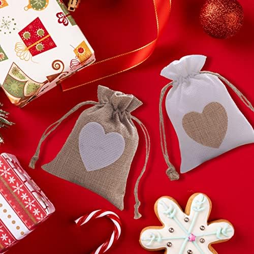 שקיות יוטה 3.7 x5.1 שרוך לב שקית מתנה שקית מתנה כיסי פשתן לכיסי פשתן לחתונה של חג האהבה חג המולד חג המולד חג המולד