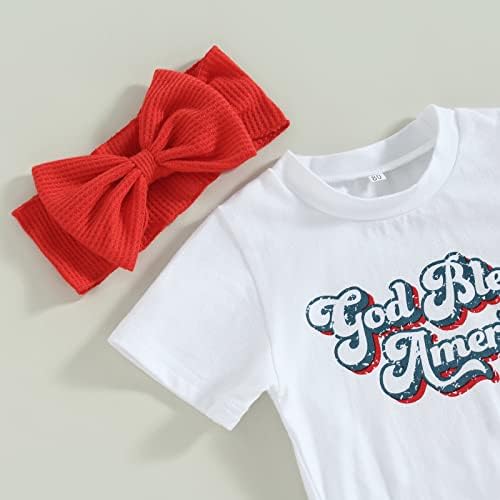 4 ביולי פעוטות תלבושות תינוקות תלבושות מכתב הדפס חולצת חולצת כוכב מכנסיים מפוספסים מכנסיים בכיסוי סט דגל אמריקאי