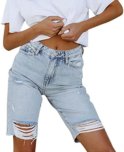 מכנסי ג'ינס לנשים מקצרים אמצע עליית חור קרוע נשטף במצוקה ברמודה מכנסיים קצרים מכנסיים קצרים רזה ומכנסיים קצרים חמים
