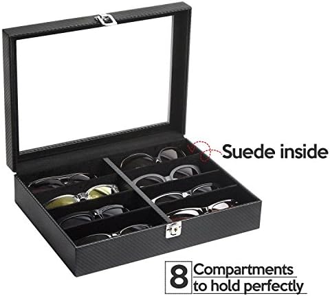 Jackcubedesign 8 תאים מארגן תצוגת משקפיים עור, מגש תיבת מארז משקפי שמש עם כיסוי אקרילי - MK379A